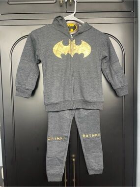 Batman Gray Hoodie & Jogger Set with Gold Logo